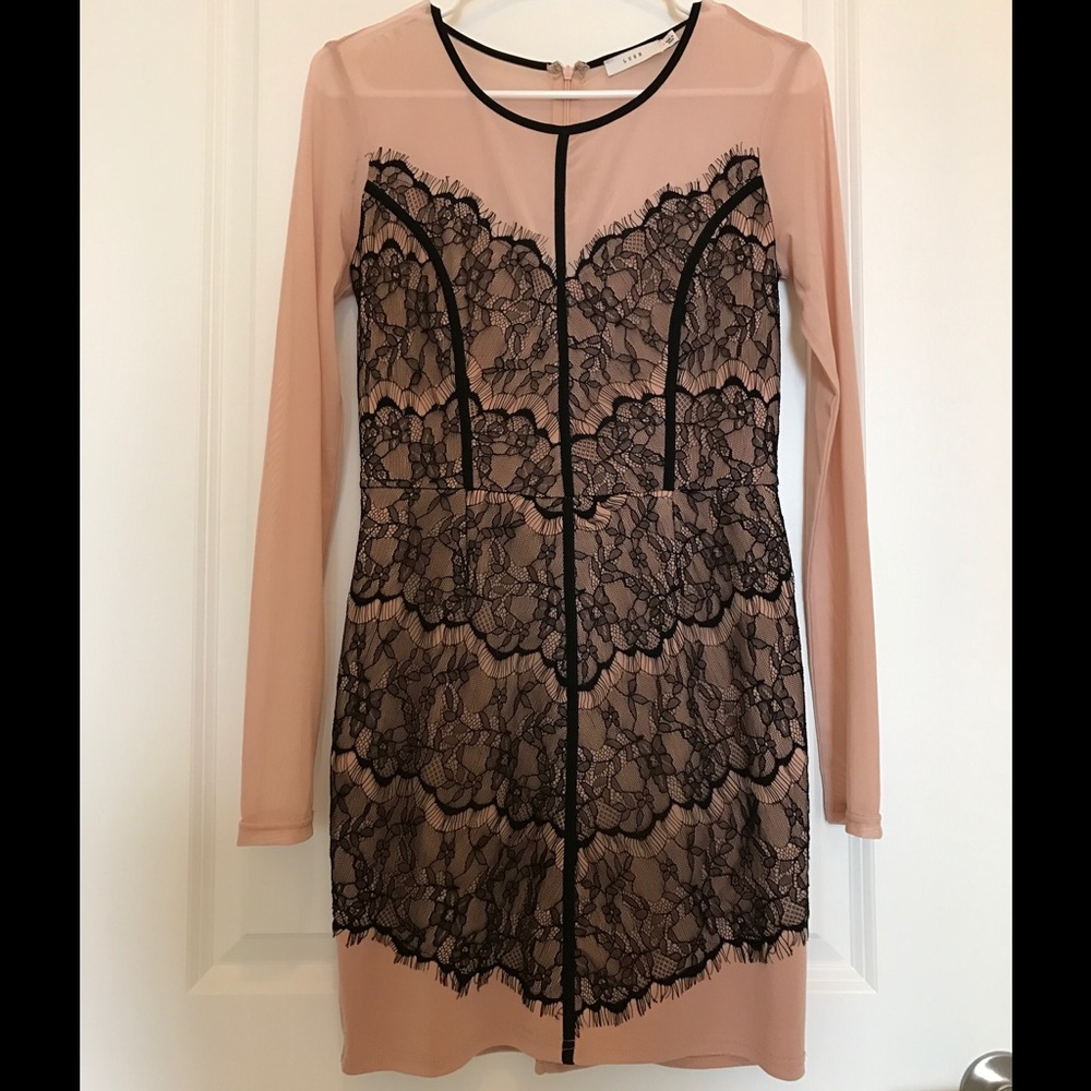 Black lace, pink mesh dress
