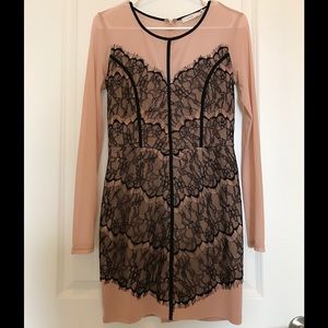 Black lace, pink mesh dress