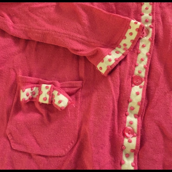 Mad men look!  Polka dotted pink white sweater set - Picture 2 of 4