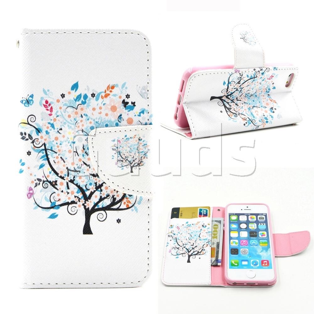 Colorful tree leather iPhone 5s wallet case