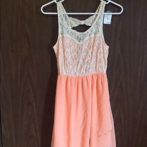 Cream lace & peach high-low dress