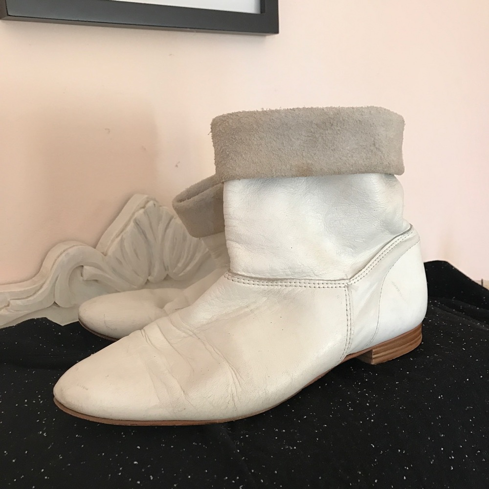White Rolled Top Leather Booties