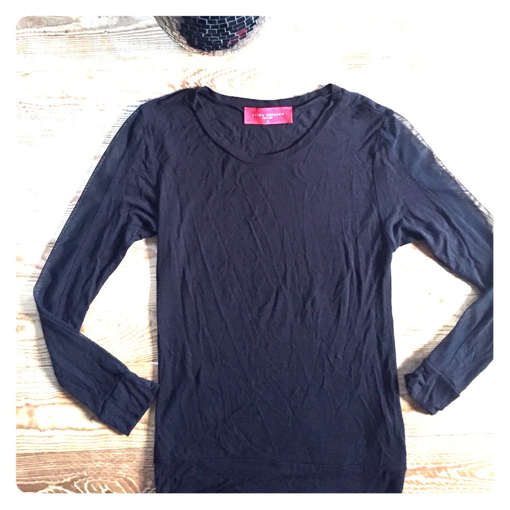 Akira black mesh sleeve top