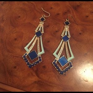 Turquoise, Navy and gold pendant Earrings