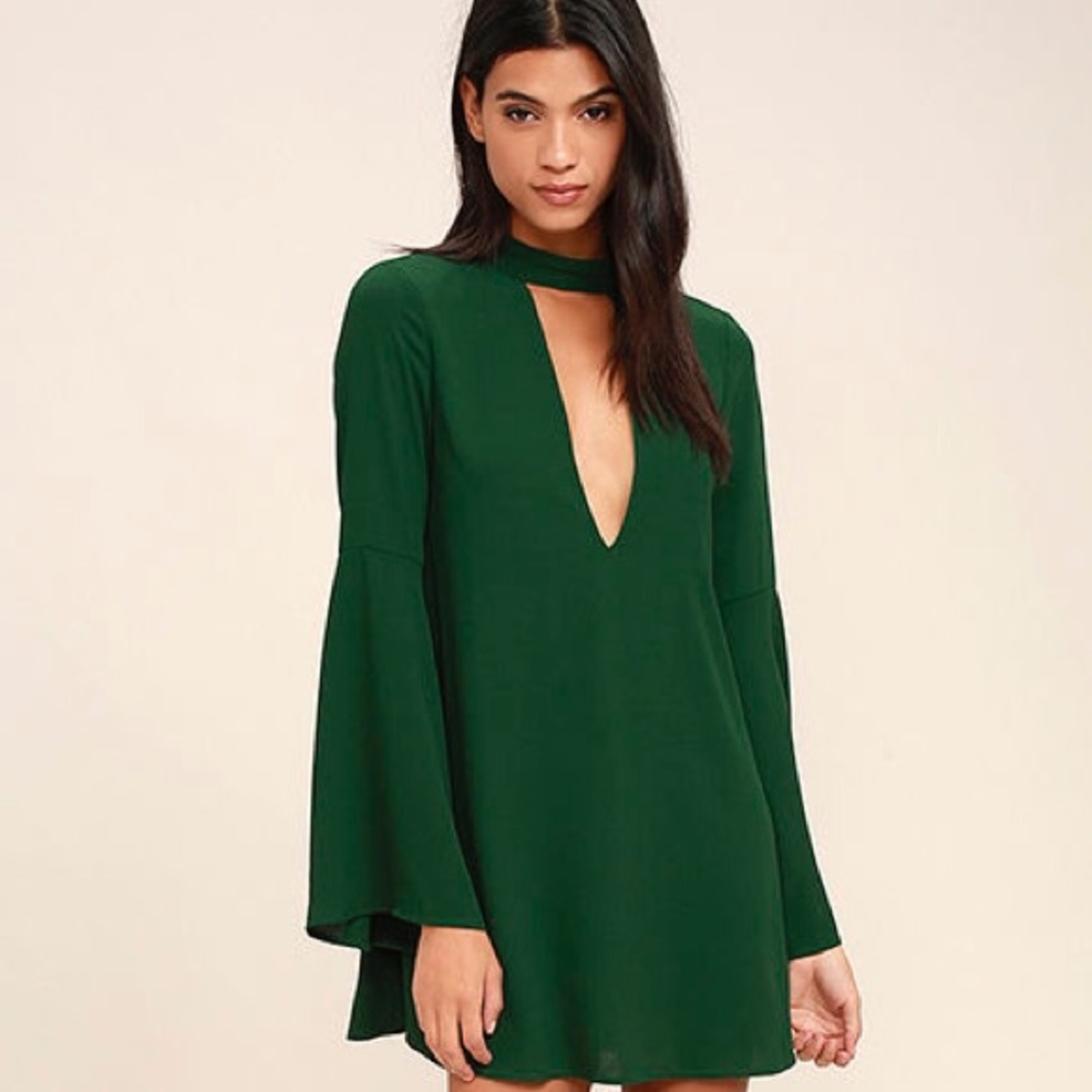 Pearl Green Cut Out Flare Sleeves shift dress