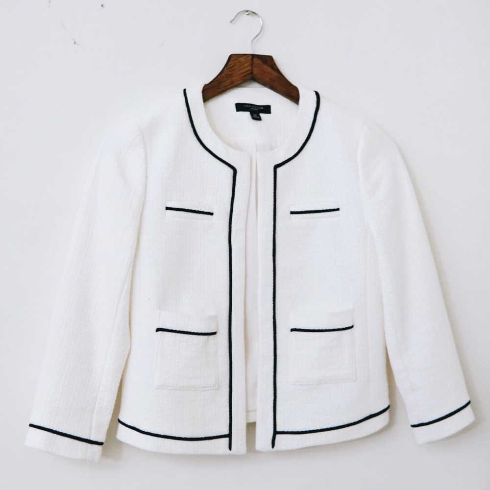 Ann Taylor Collarless Tipped Jacket