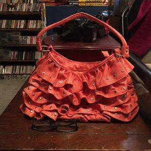 Peach Handbag Purse with Metal Detail