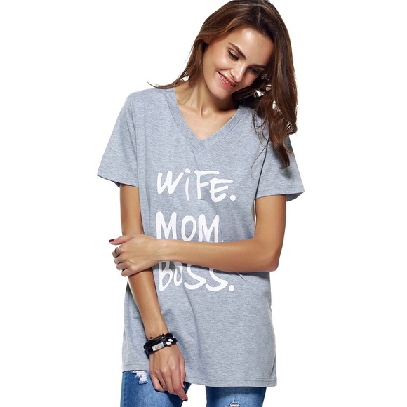 Gray "Wife. Mom. Boss" Tee - Picture 2 of 3