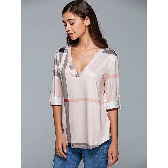 💥New!💥 Light Blush Plaid Blouse - Picture 2 of 3