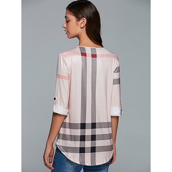 💥New!💥 Light Blush Plaid Blouse - Picture 3 of 3