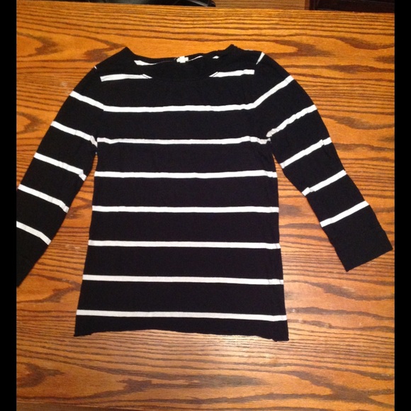 J Crew 3/4 Sleeve Shirt Black & White Stripes - Picture 1 of 3
