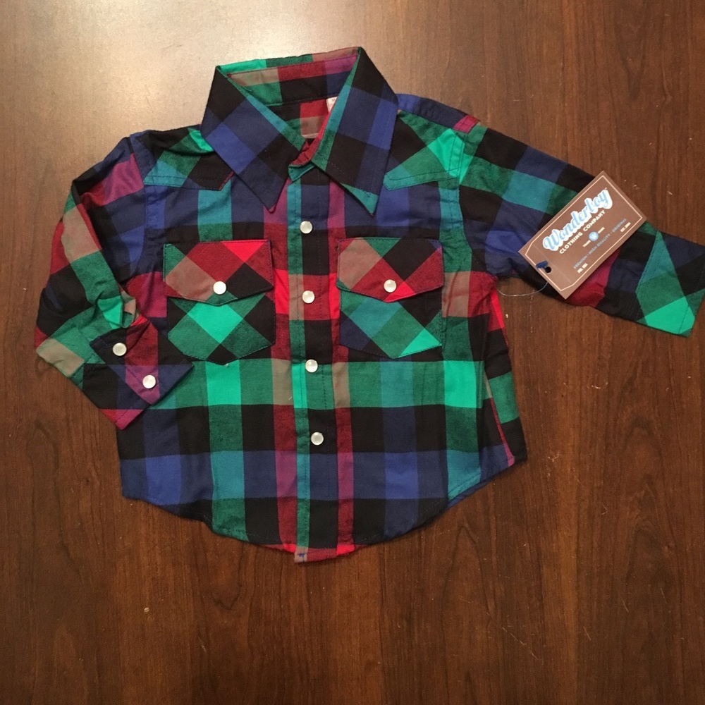 New boys wonderboy long sleeve plaid shirt