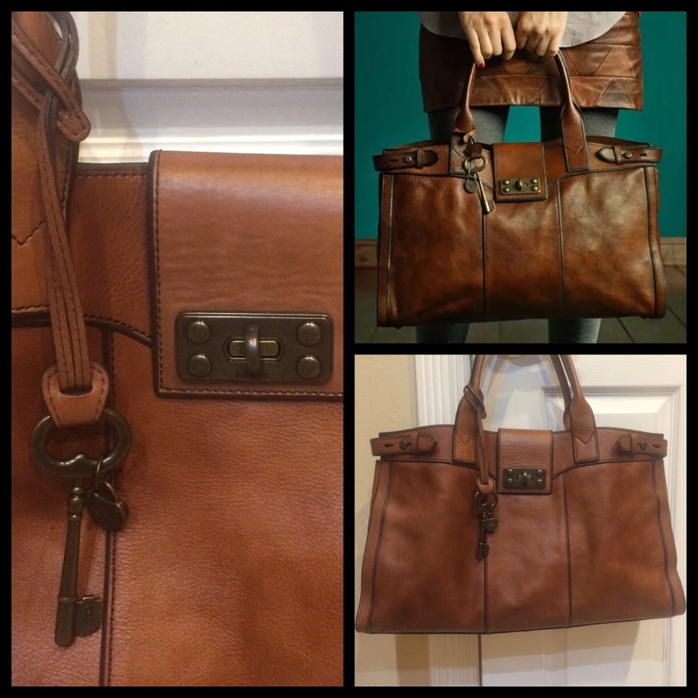 Fossil Russet Brown Leather ReIssue Weekender tote