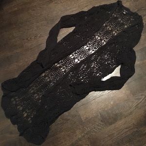 Long Black Crochet Cardigan