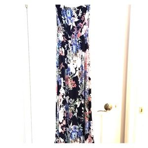 Strapless Slinky Floral Print Maxi Dress