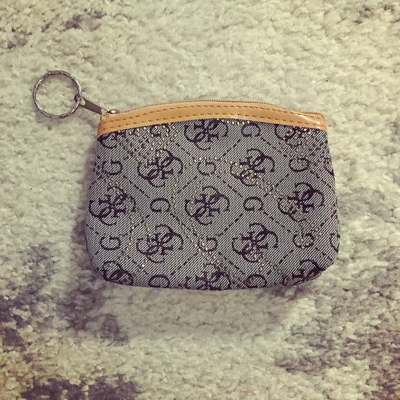 Blue gray beaded Guess G keychain coin purse case - Picture 1 of 5
