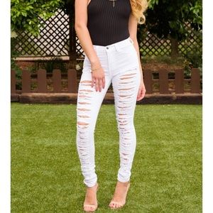 Distressed Skinny White Jeans