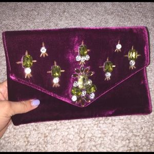 Anthropologie deep red velvet clutch with jewels