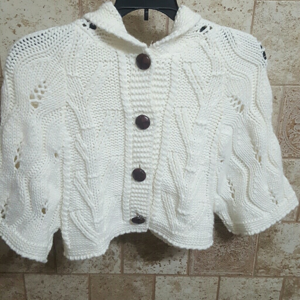 American Rag - Shawl like-crochet  cropped hoodie