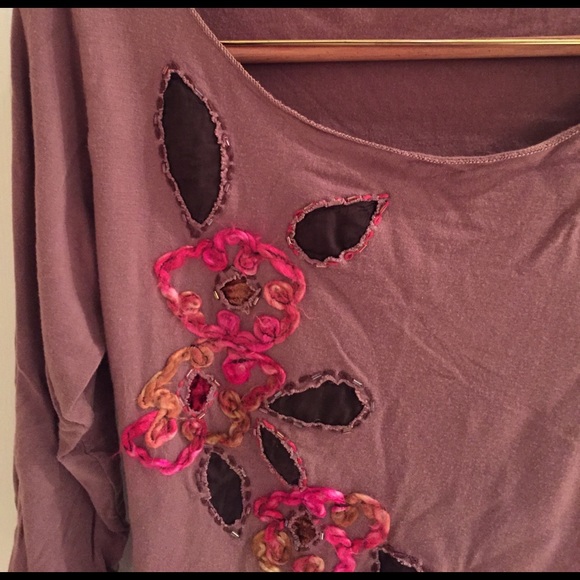 Promod mauve tshirt with embroidered appliqué - Picture 2 of 3