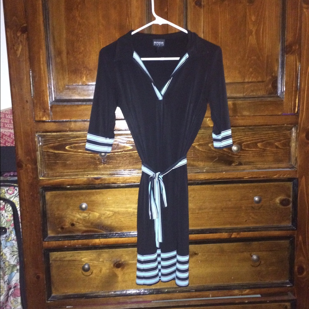 Black shirt dress with green stripes