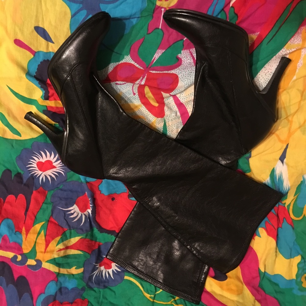 Gianni Bini Leather Knee High Boots Size 10 Black