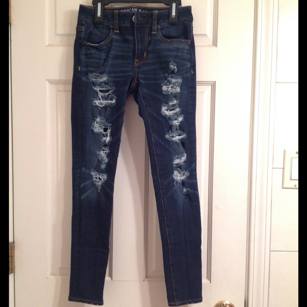 American Eagle Dark Wash Ripped Skinny Jeans