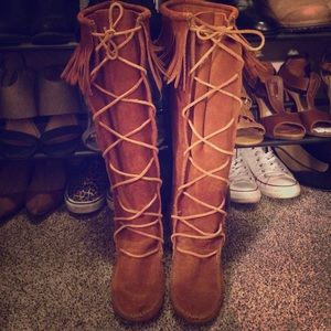 Minnetonka tall fringe boots