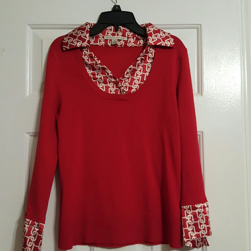 Red Sweater with satin colar size Small