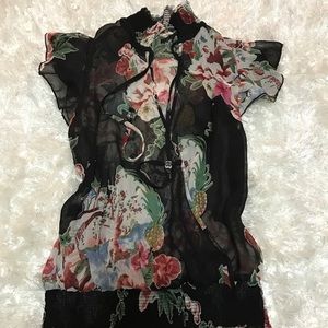 🟣 American Rag Floral Tie Front Top