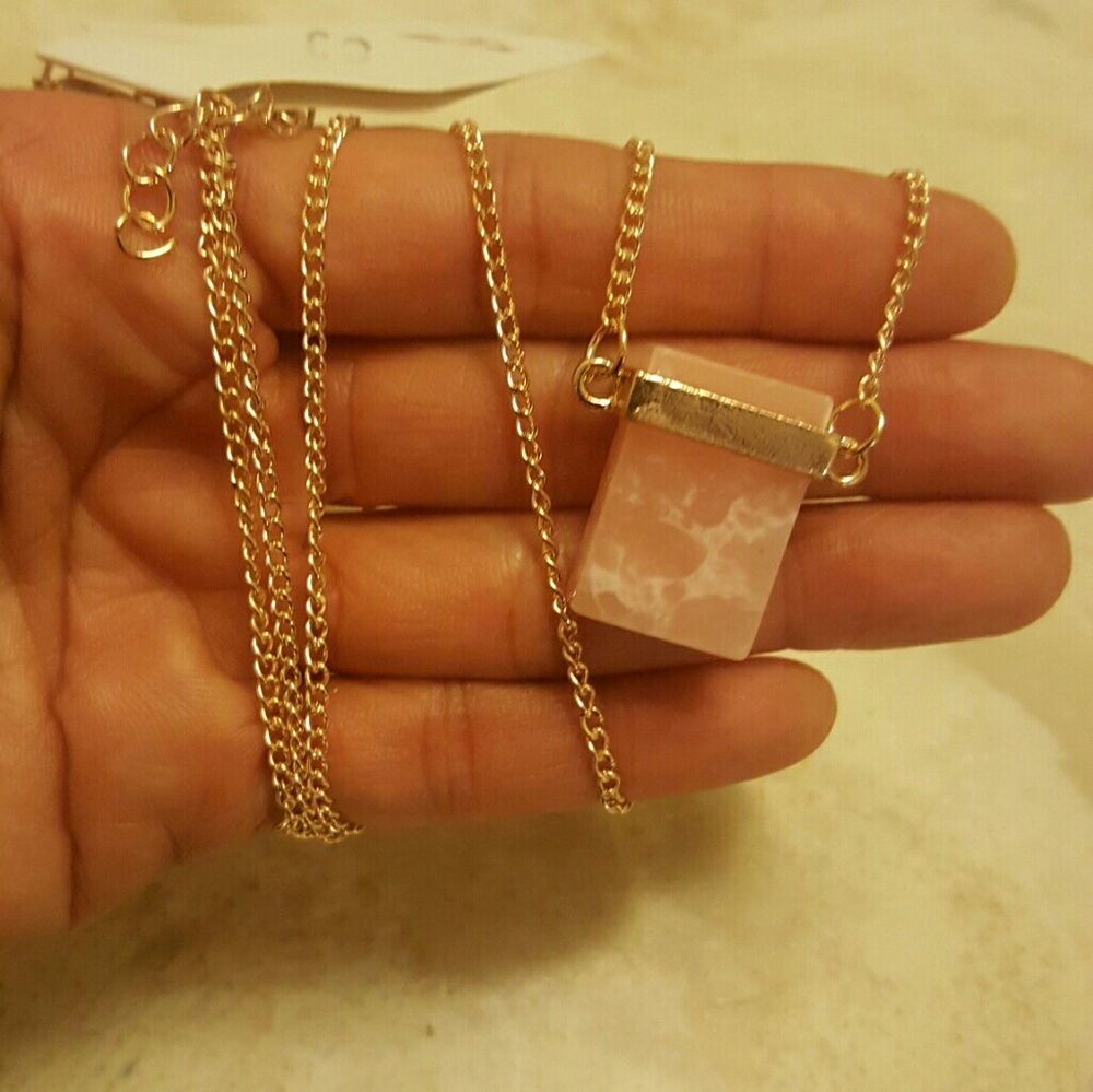 rose quartz pendant necklace 18k Gold Plated