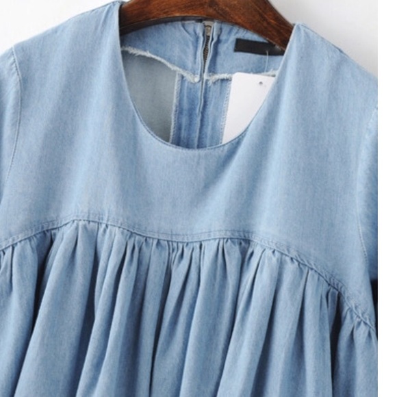 ☀️Denim Ruffle Peplum Zipper Back Top - Picture 3 of 6