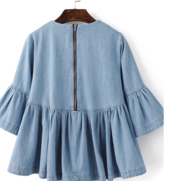 ☀️Denim Ruffle Peplum Zipper Back Top - Picture 4 of 6