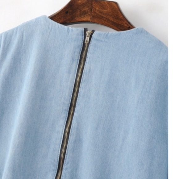 ☀️Denim Ruffle Peplum Zipper Back Top - Picture 6 of 6