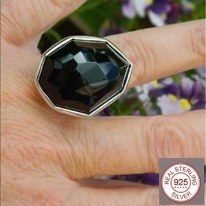 $15 Nouvelle Silver & Black Stone Cocktail Ring