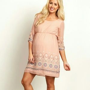 Pink Chiffon Floral Paisley Maternity Dress