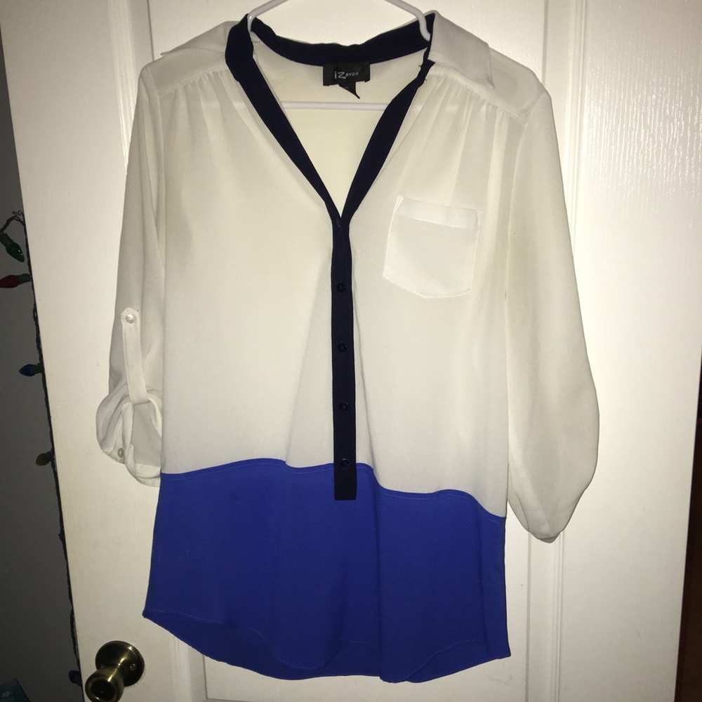White and blue blouse