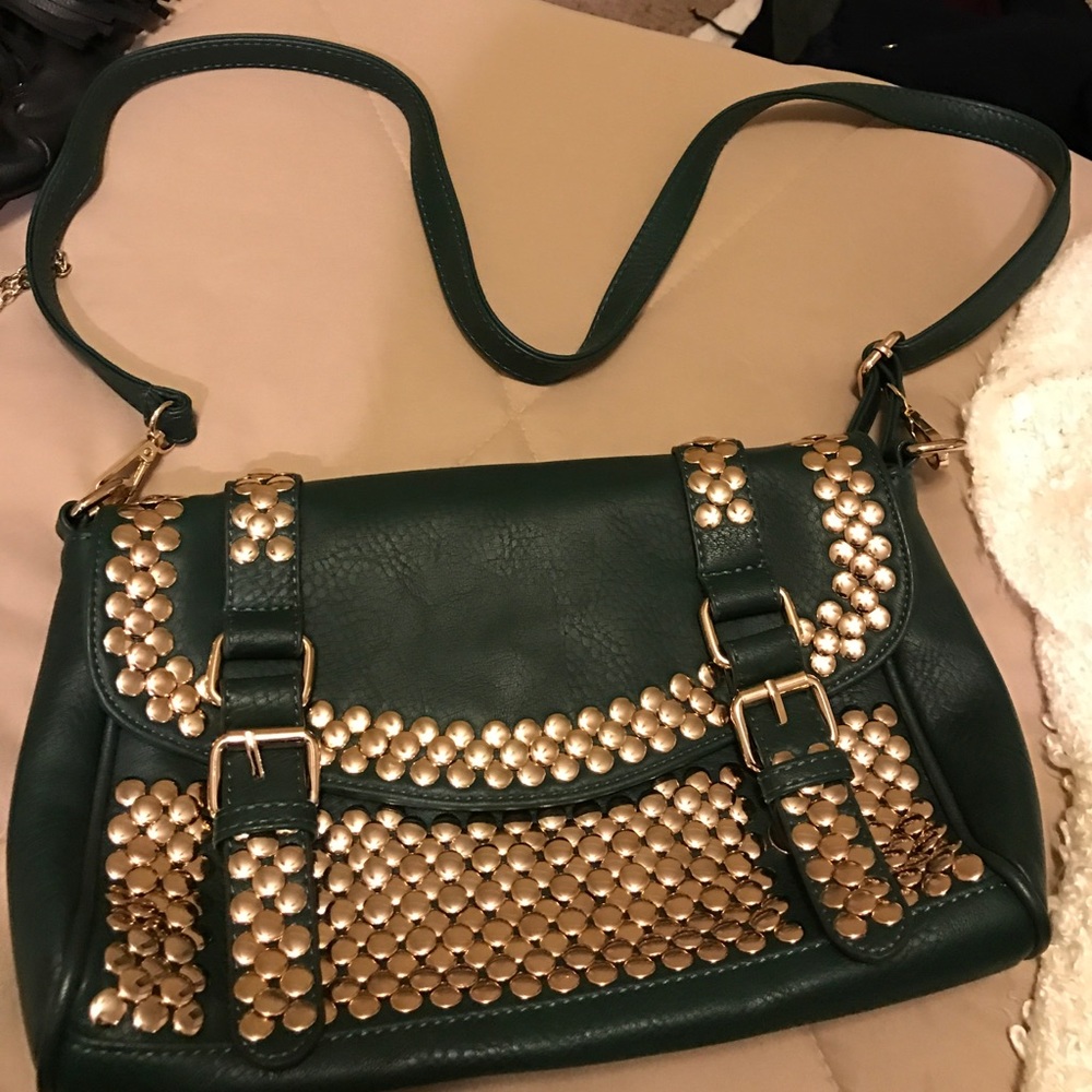 Green cross body with gold studs