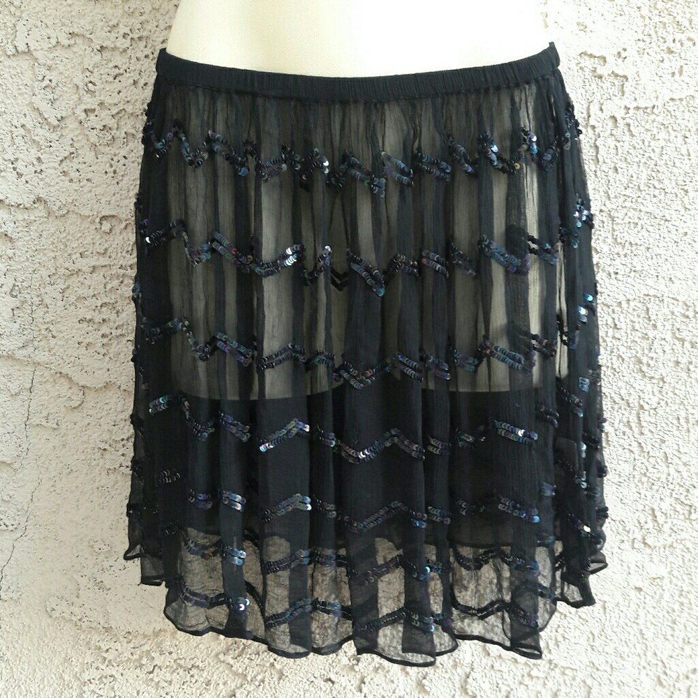 Chan Luu Designer Black Sequin Embellished Skirt