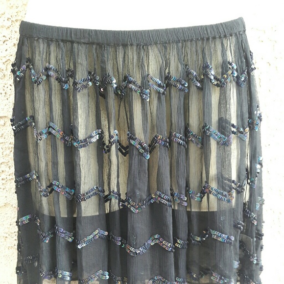 Chan Luu Designer Black Sequin Embellished Skirt - Picture 3 of 3