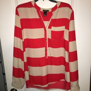 Cream and red striped blouse