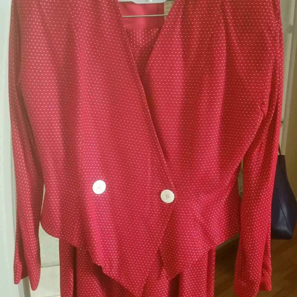 Red Pin Dot Skirt Suit