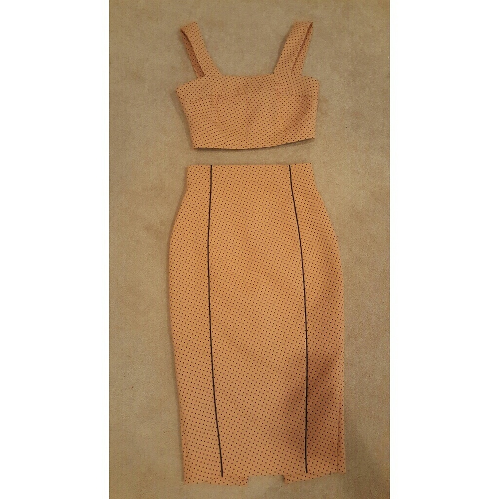River Island Coral Crop Top and Pencil Skirt