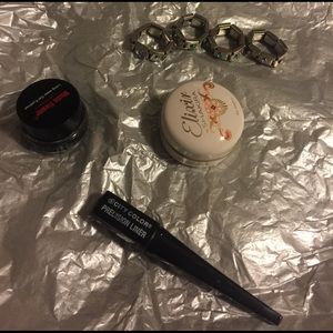 Ring stack, gel eyeliner, liquid eyeliner, lip bam