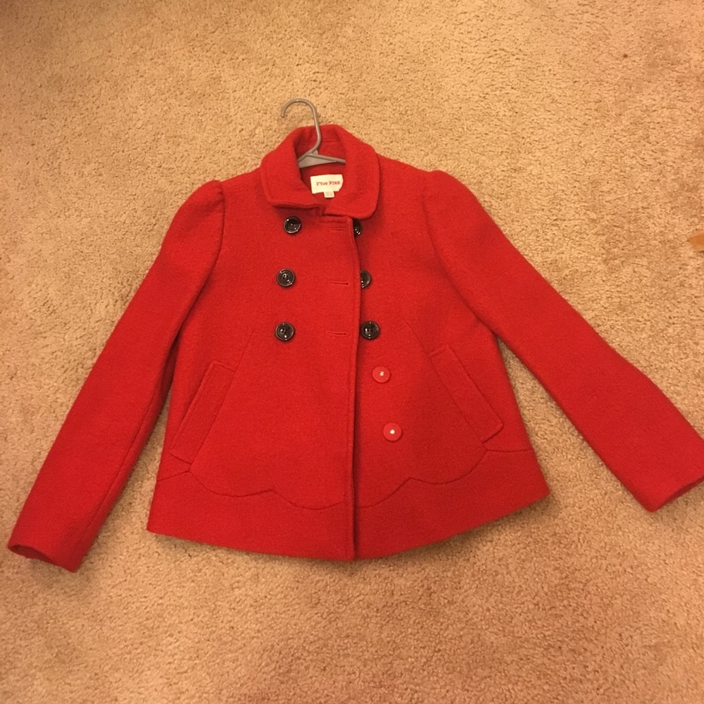 Red pea coat, originally bought in Shenzhen, China