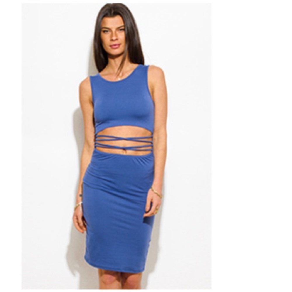Sexy Blue Cut Out Midi Dress