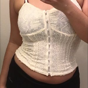 White lace button down tank top