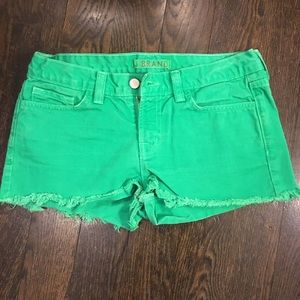 J Brand Kelly Green Denim Cut-Off Shorts