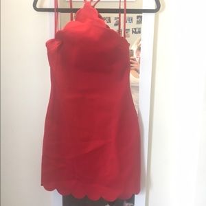 Red scallop dress