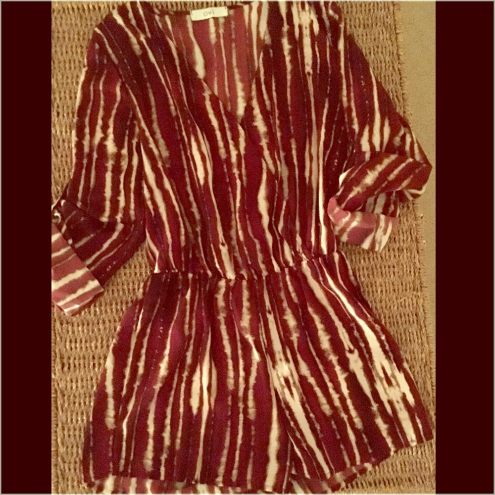 Striped off sleeve  wrap romper